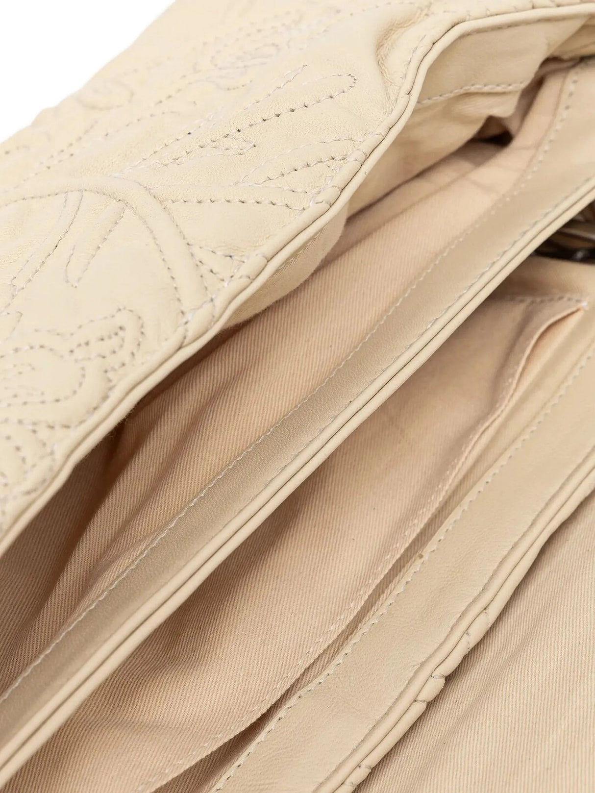 Munthe Foluke Quilted Calf Leather Floral-Embroidered Shoulder Bag - Beige