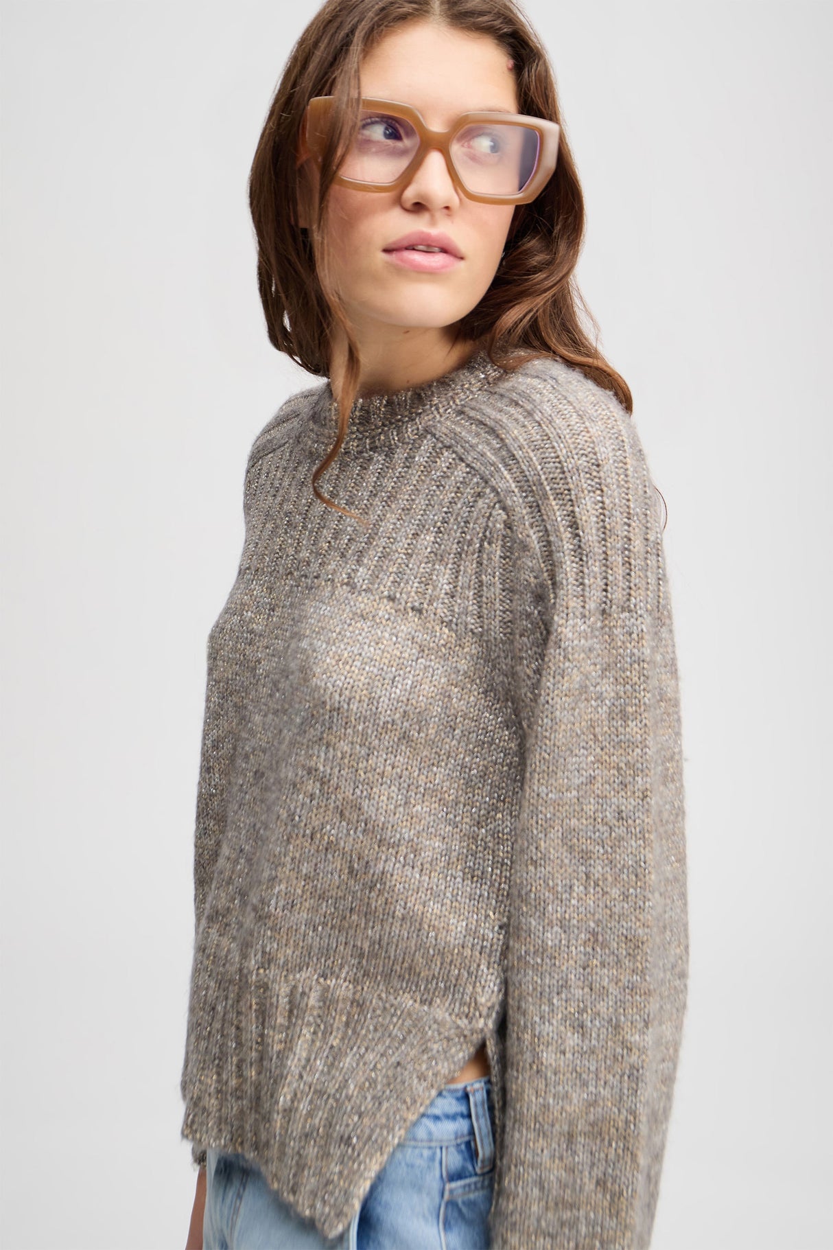 Munthe Lohanna Women Regular Fit Round Neck Knit Jumper Size 34 - Charcoal