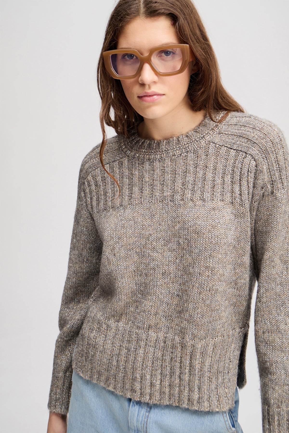 Munthe Lohanna Women Regular Fit Round Neck Knit Jumper Size 34 - Charcoal