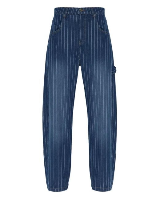Munthe Womens Organic Cotton Denim Navy Blue Stripe Shimo Trousers - Size 42