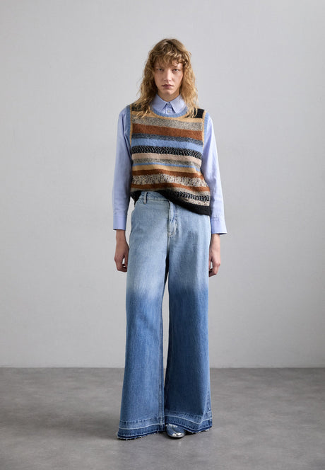 Munthe Womens Lytti Tank Regular Fit Striped Knitted Vest - Size 42 - Multi