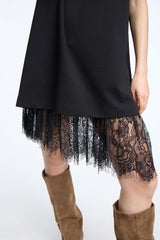 MUNTHE Rosie Short-Sleeved T-shirt Lace Hem Loose Dress - Black EU40/UK12