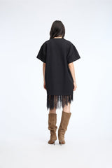 MUNTHE Rosie Short-Sleeved T-shirt Lace Hem Loose Dress - Black EU40/UK12