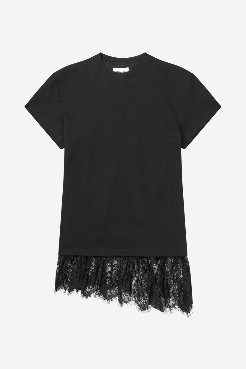 MUNTHE Rosie Short-Sleeved T-shirt Lace Hem Loose Dress - Black EU40/UK12