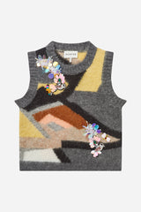 MUNTHE Women's Sleeveless Floral Abstract Rubble Knit Vest - Multi - EU 42