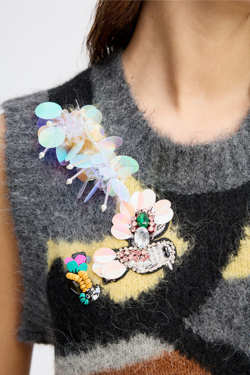 MUNTHE Women's Sleeveless Floral Abstract Rubble Knit Vest - Multi - EU 42