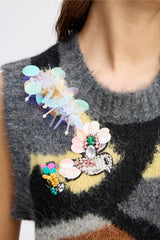 MUNTHE Women's Sleeveless Floral Abstract Rubble Knit Vest - Multi - EU 42