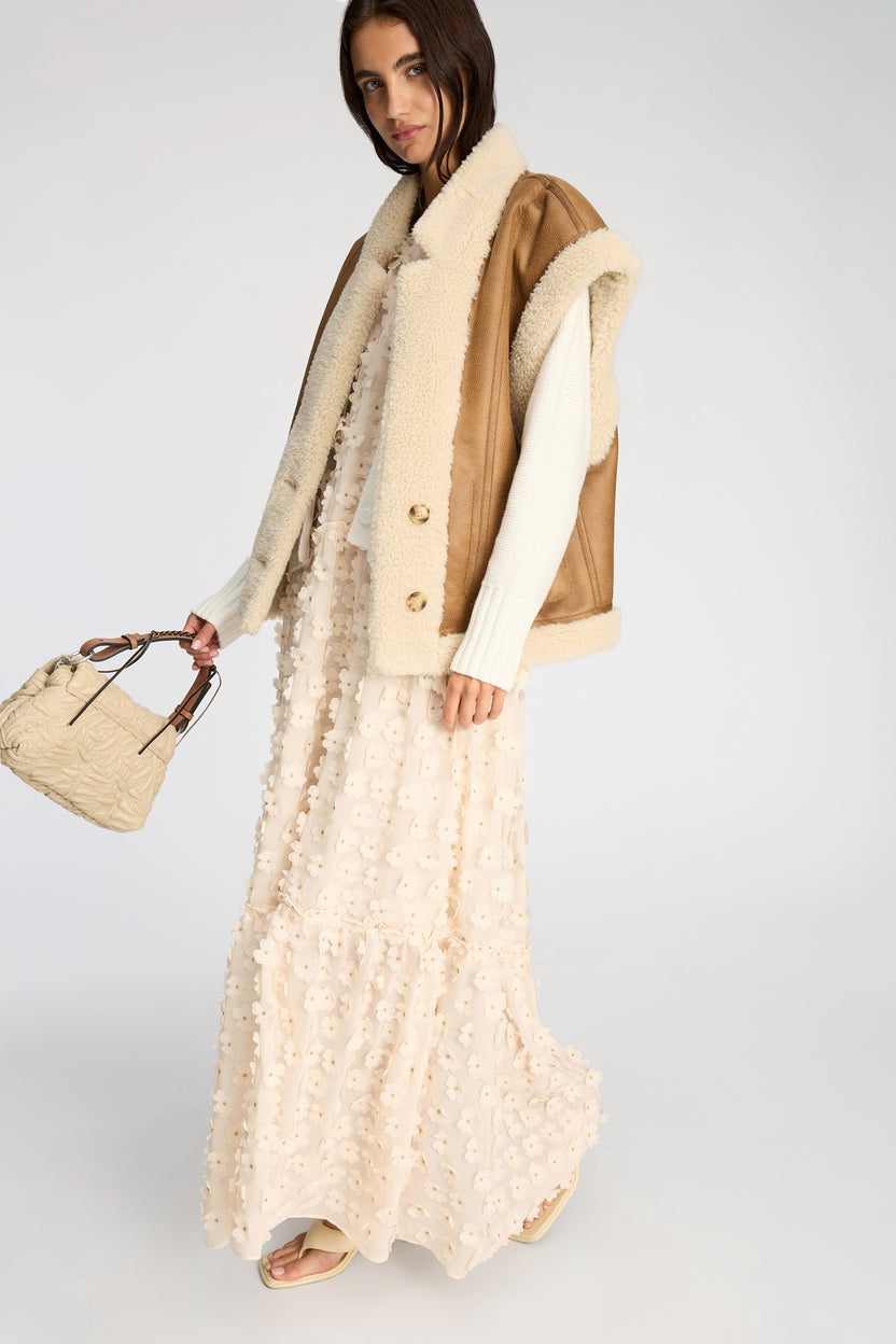 Munthe Bohdana Floral Embellishment Halterneck Maxi Dress - Creme - Size 40