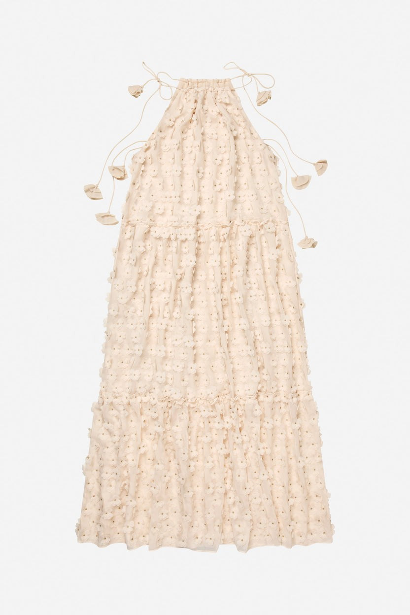 Munthe Bohdana Floral Embellishment Halterneck Maxi Dress - Creme - Size 40