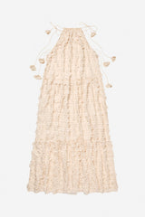 Munthe Bohdana Floral Embellishment Halterneck Maxi Dress - Creme - Size 40
