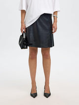 Selected A-Line Pure Leather High Rise A-Line Skirt - Black - Size 34/XS