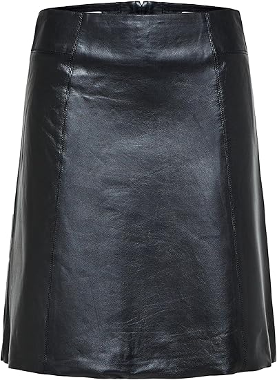 Selected A-Line Pure Leather High Rise A-Line Skirt - Black - Size 34/XS