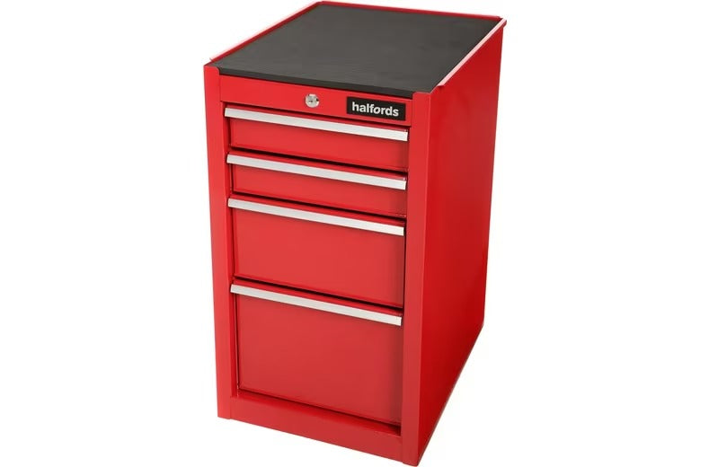 Halfords 4 Drawer Garage Tool Lockable Storage Box/Chest Side Cabinet - Red