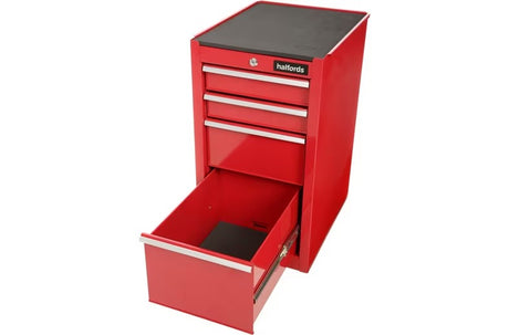 Halfords 4 Drawer Garage Tool Lockable Storage Box/Chest Side Cabinet - Red