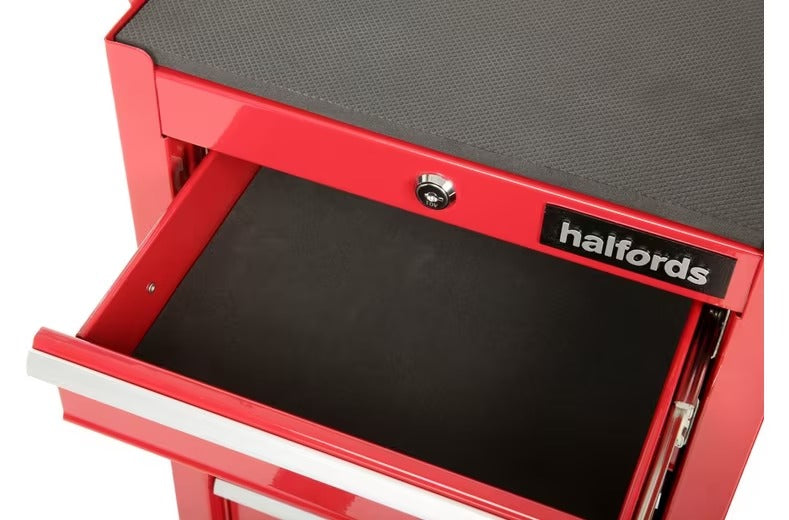 Halfords 4 Drawer Garage Tool Lockable Storage Box/Chest Side Cabinet - Red