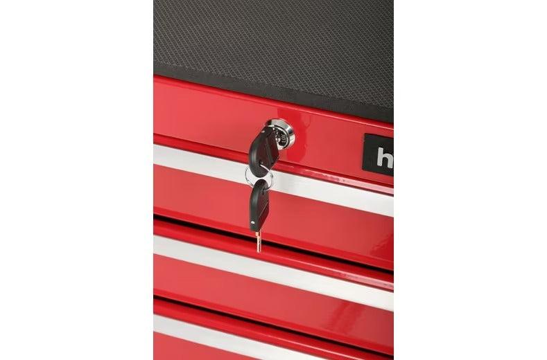 Halfords 4 Drawer Garage Tool Lockable Storage Box/Chest Side Cabinet - Red