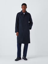 Kin Men's Wool Blend Classic Collar Button Long Car Coat - Navy - Medium