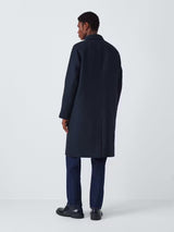 Kin Men's Wool Blend Classic Collar Button Long Car Coat - Navy - Medium