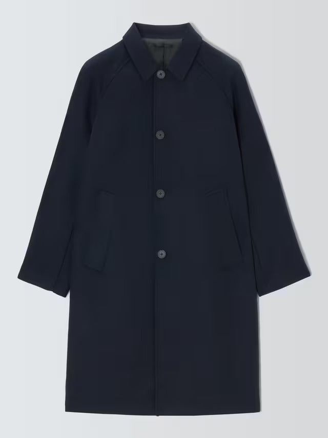 Kin Men's Wool Blend Classic Collar Button Long Car Coat - Navy - Medium