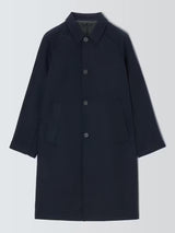Kin Men's Wool Blend Classic Collar Button Long Car Coat - Navy - Medium