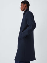 Kin Men's Wool Blend Classic Collar Button Long Car Coat - Navy - Medium