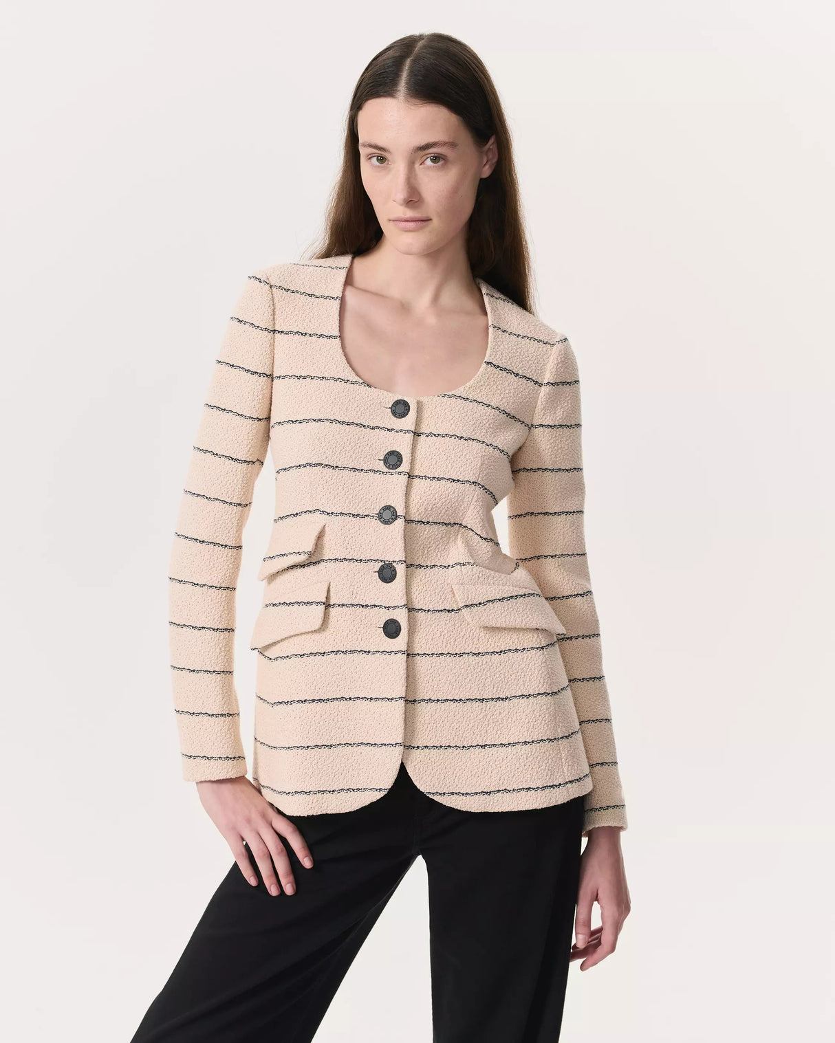 rag & bone Women's Roslyn Stripe Tweed Scoop-Neck Blazer Jacket - Cream - UK 10