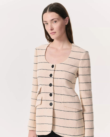 rag & bone Women's Roslyn Stripe Tweed Scoop-Neck Blazer Jacket - Cream - UK 10