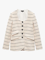Rag & Bone Roslyn Crew Neck Stripe Tweed Women's Blazer UK Size 14 - Cream