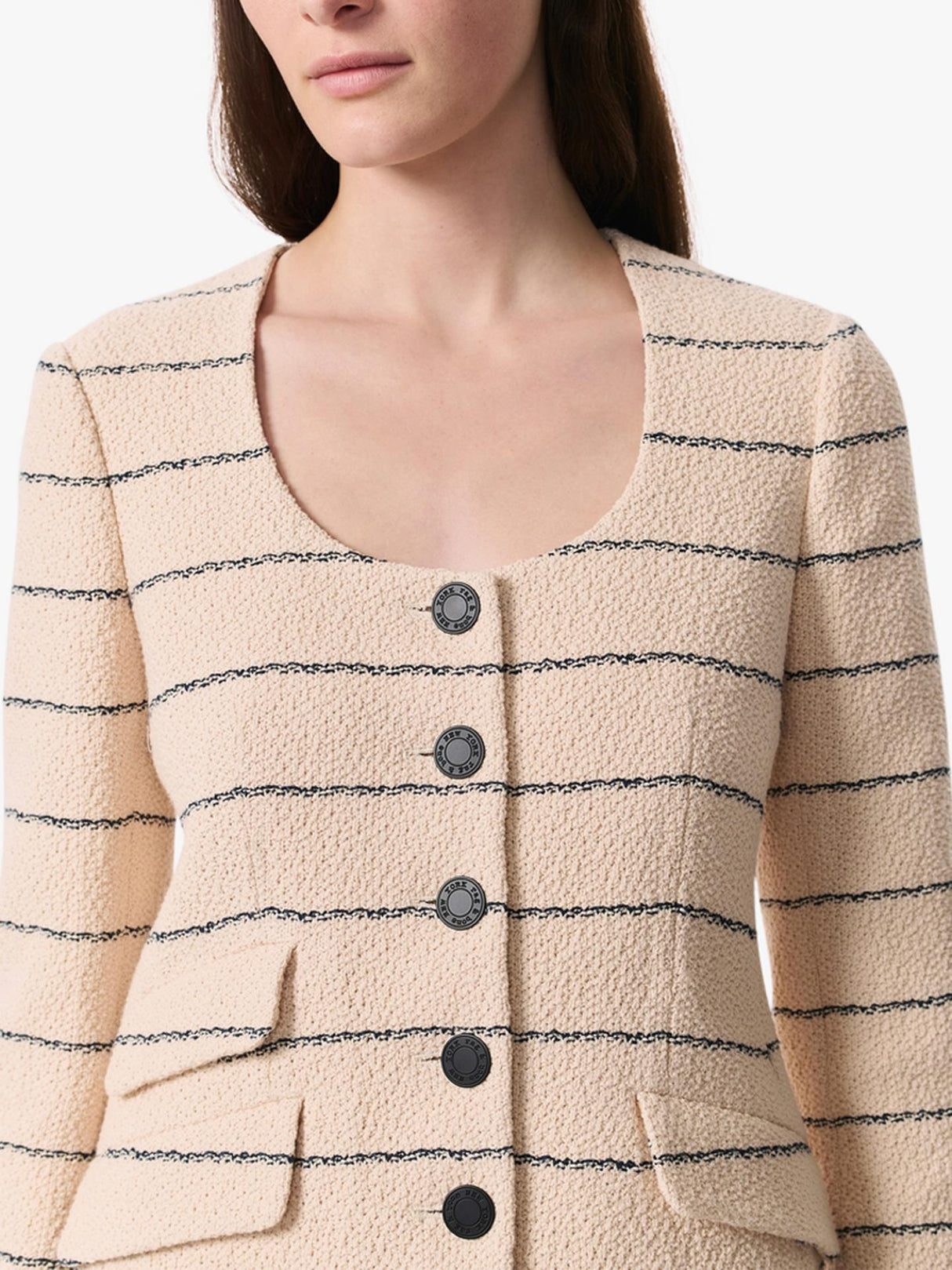 Rag & Bone Roslyn Crew Neck Stripe Tweed Women's Blazer UK Size 14 - Cream