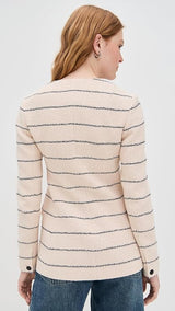 Rag & Bone Roslyn Crew Neck Stripe Tweed Women's Blazer UK Size 14 - Cream