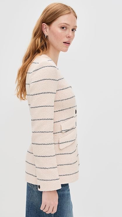 Rag & Bone Roslyn Crew Neck Stripe Tweed Women's Blazer UK Size 14 - Cream