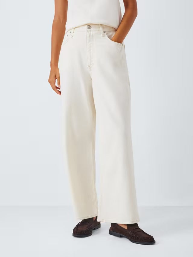 rag & bone Women's Andi Featherweight Wide Leg Jeans - White Cream - Size 24
