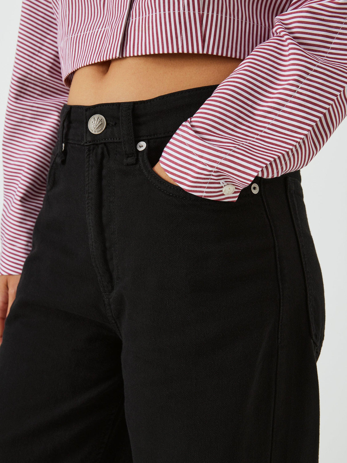 rag & bone Logan Featherweight Mid Rise Wide Leg Jeans - Black - Size 24