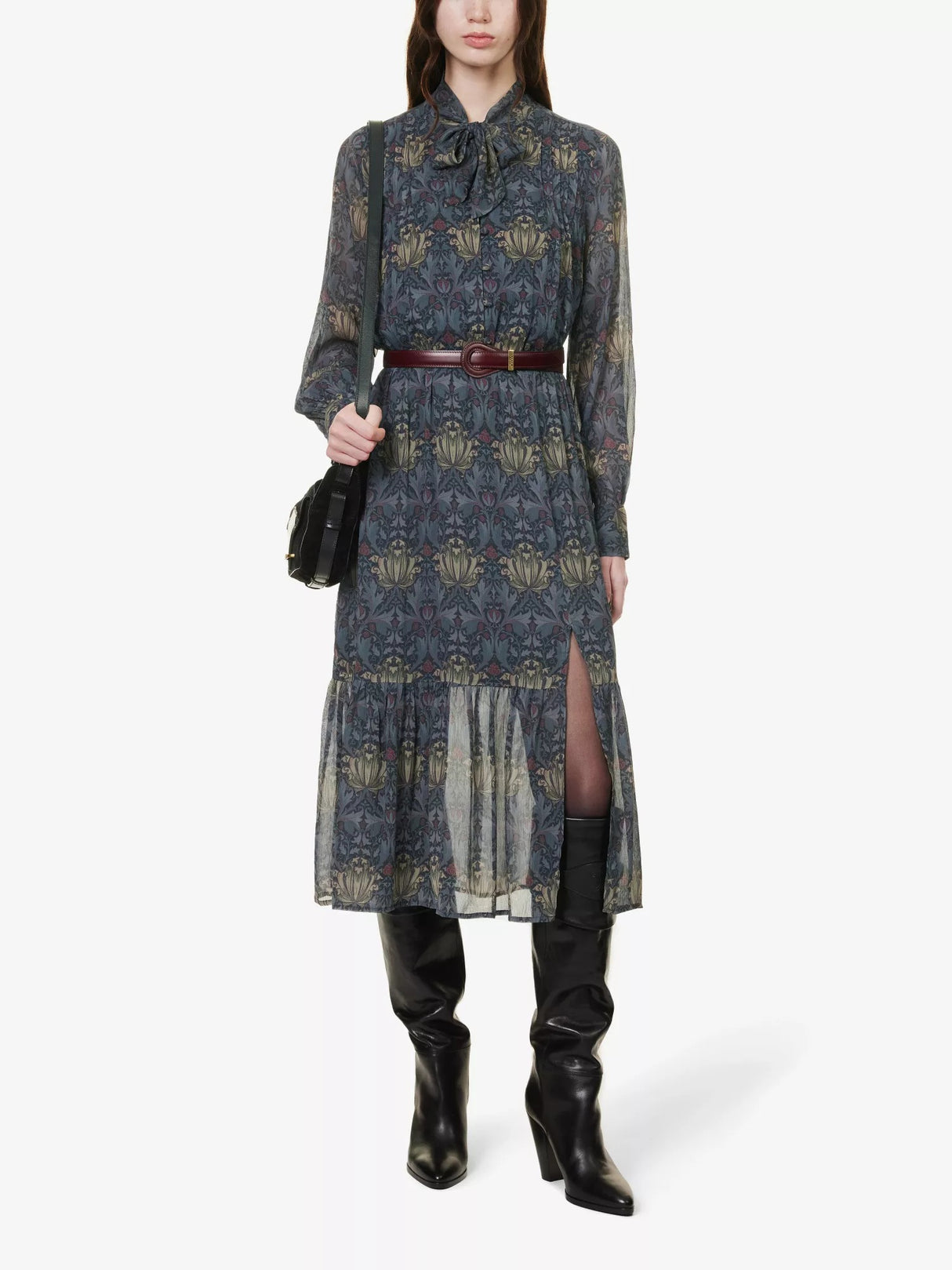PAIGE x Morris & Co. Koralina Silk Midi Dress Charcoal/Iced Slate - Size XL