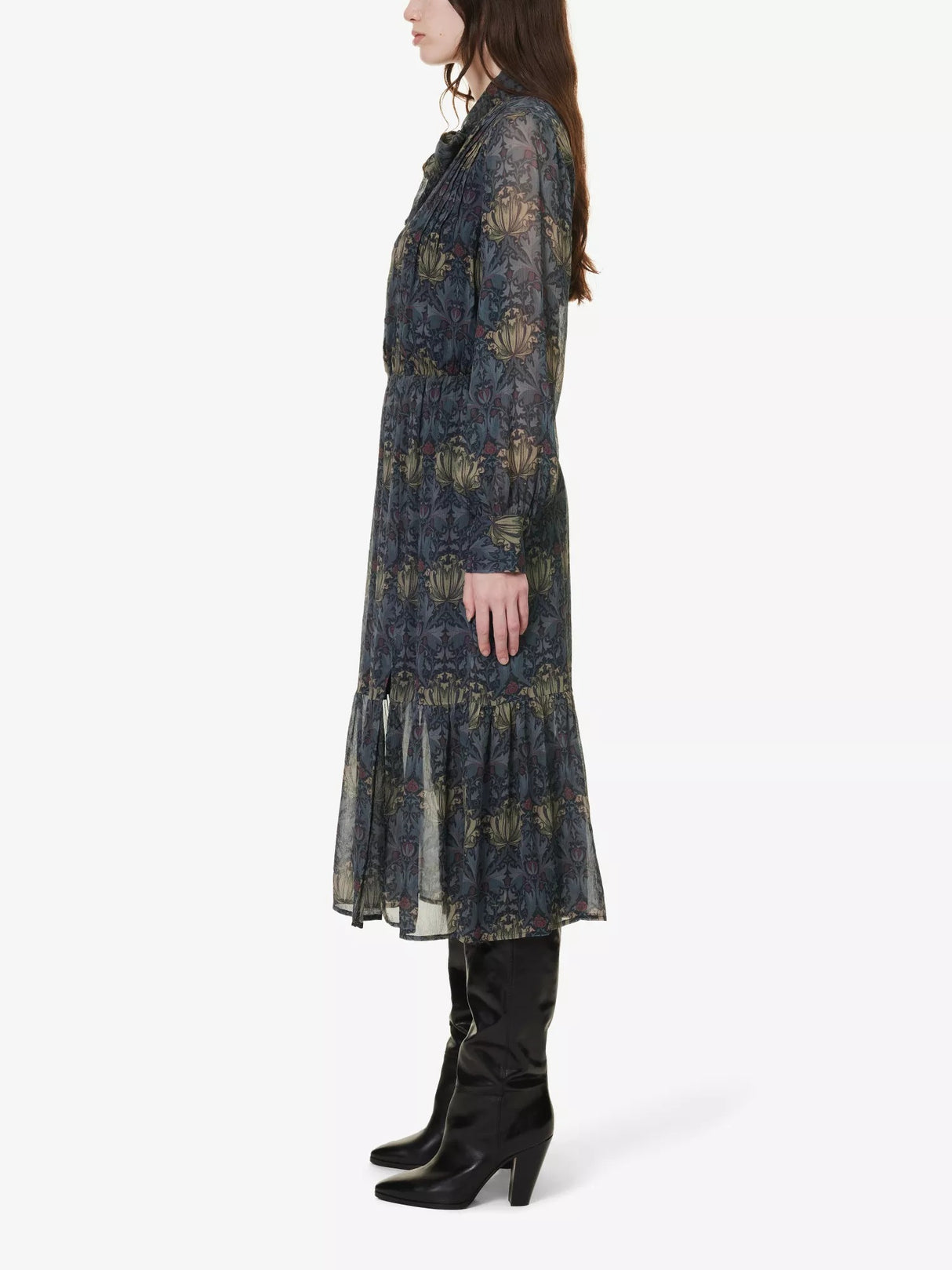 PAIGE x Morris & Co. Koralina Silk Midi Dress Charcoal/Iced Slate - Size XL