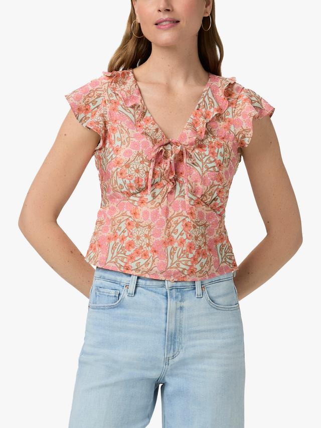 PAIGE Farrow Women’s Floral V-Neck Ruffle Cap Sleeve Blouse Size XS - Multi