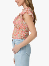 PAIGE Farrow Women’s Floral V-Neck Ruffle Cap Sleeve Blouse Size XS - Multi