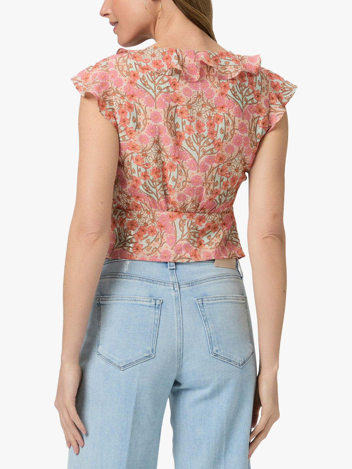 PAIGE Farrow Women’s Floral V-Neck Ruffle Cap Sleeve Blouse Size XS - Multi