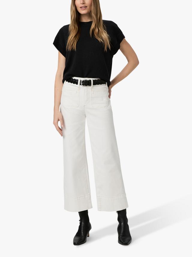 PAIGE Anessa High Rise Wide Leg Plain Women's Jeans - Toasted Ecru Size 26