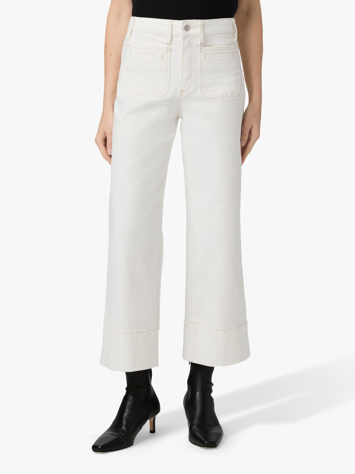 PAIGE Anessa High Rise Wide Leg Plain Women's Jeans - Toasted Ecru Size 26