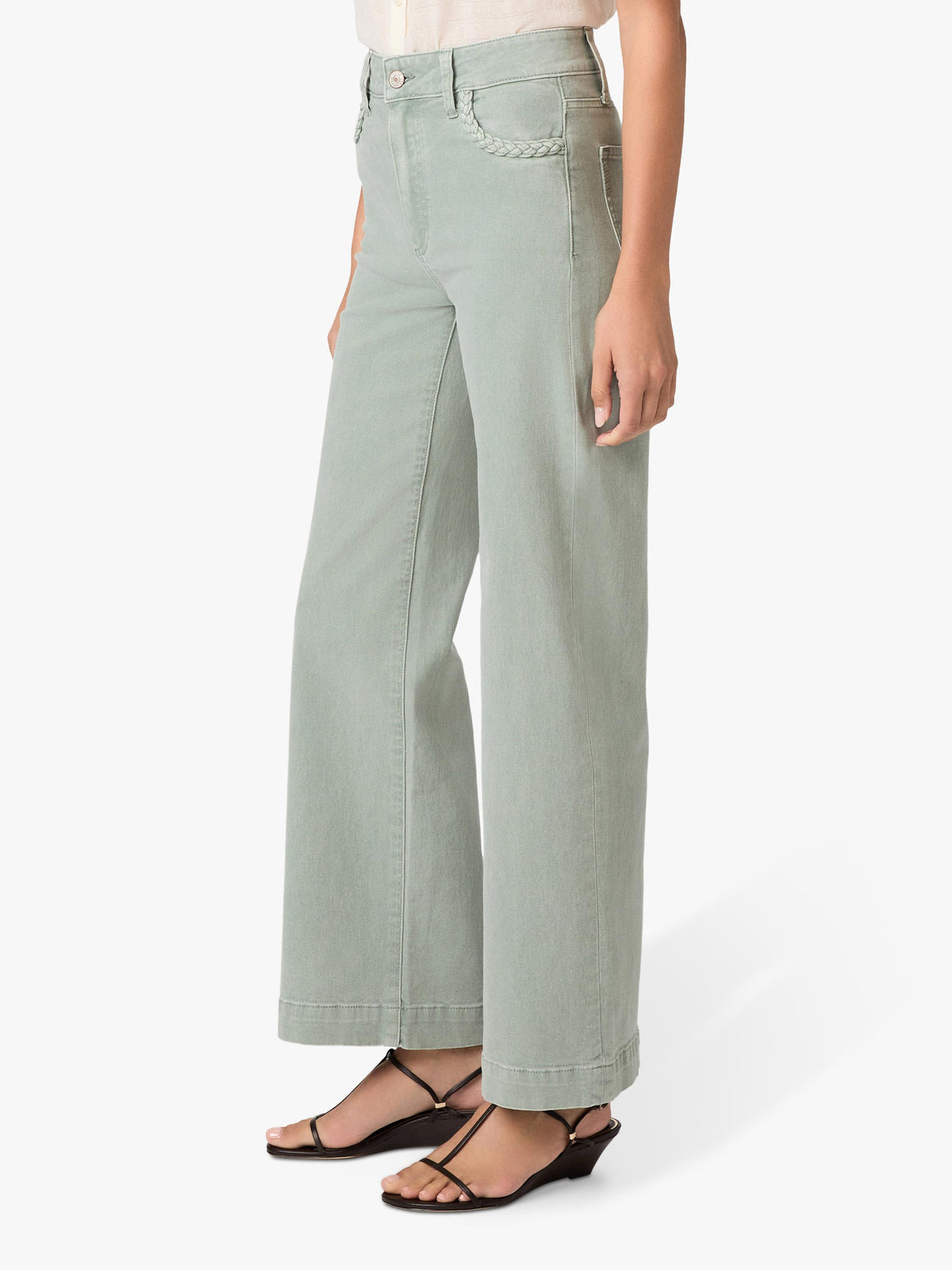 PAIGE Anessa High Rise Braided Pocket Wide Leg Jeans - 29 - Vintage Seaglass