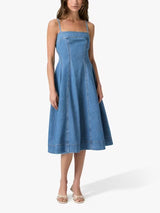 PAIGE Pippa Strappy Sleeveless Square Neck Denim Midi Dress - Blue - UK 10