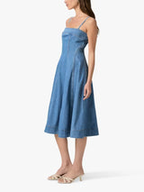 PAIGE Pippa Strappy Sleeveless Square Neck Denim Midi Dress - Blue - UK 10