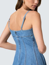 PAIGE Women's Pippa Strappy Denim Square Neck Midi Dress - Blue - UK 14