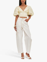 Aje Halo Embroidered Cotton Barrel Leg High Rise Women's Jeans UK 8 - White