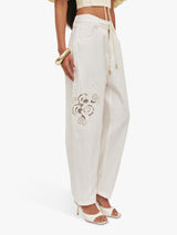 Aje Halo Embroidered Cotton Barrel Leg High Rise Women's Jeans UK 8 - White