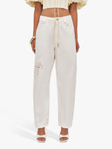 Aje Halo Embroidered Cotton Barrel Leg High Rise Women's Jeans UK 8 - White