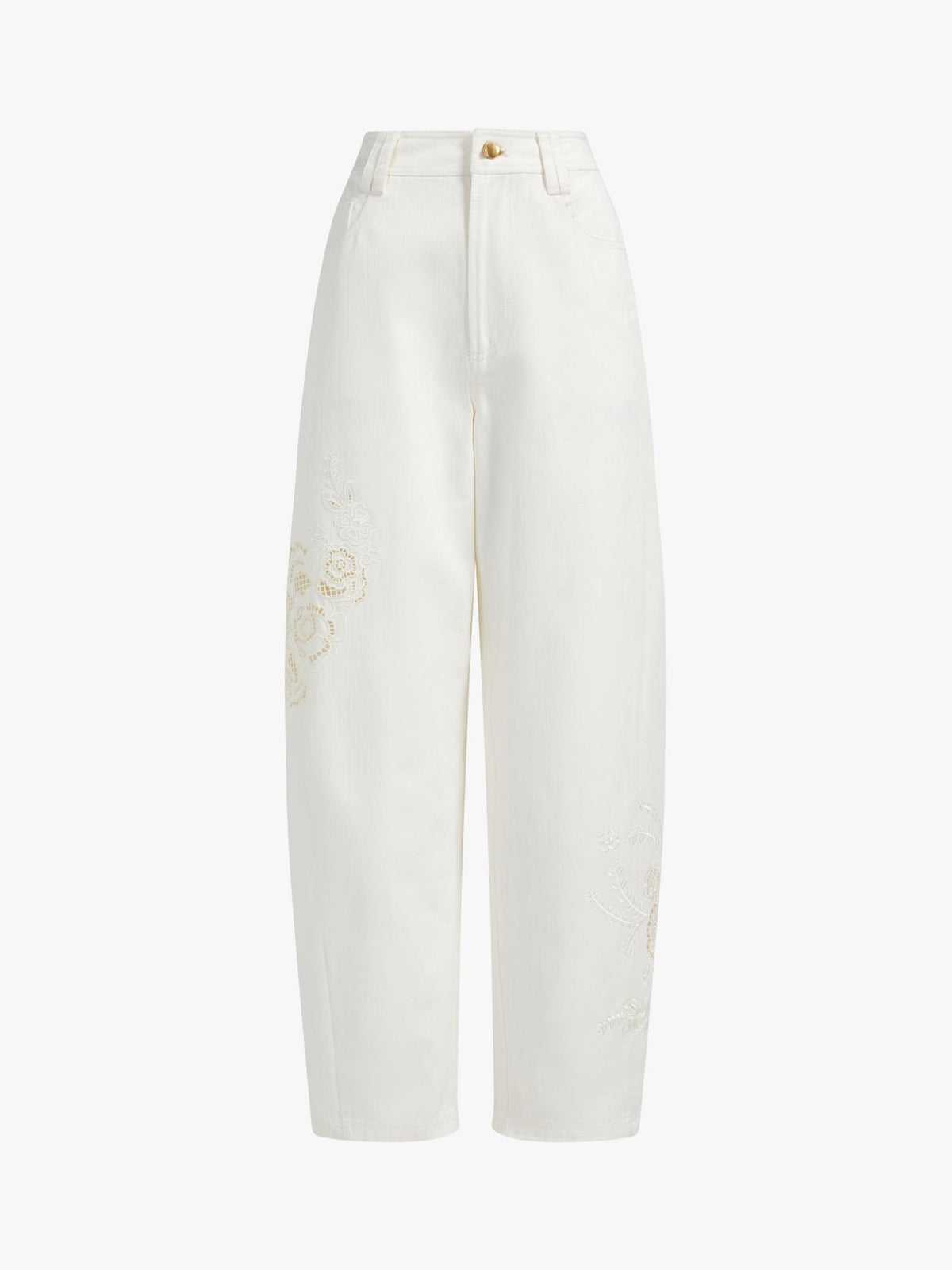 Aje Halo Embroidered Cotton Barrel Leg High Rise Women's Jeans UK 8 - White