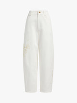 Aje Halo Embroidered Cotton Barrel Leg High Rise Women's Jeans UK 8 - White