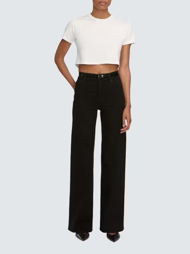 FRAME Women's Slim Palazzo High Rise Wide Leg Stretch Jeans Black - Size 27